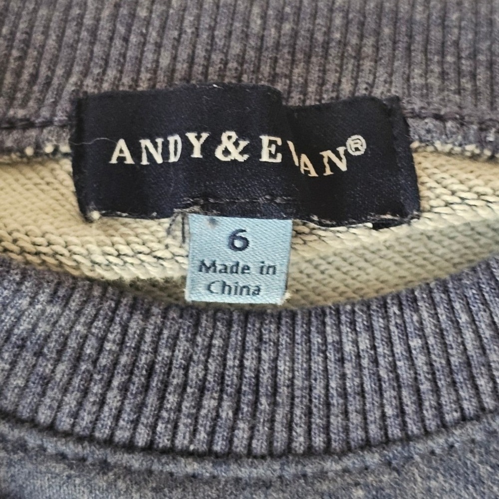 Andy & Evan Boys Size 6 Skiing Polar Bear Sweatshirt Heather Navy Blue Pullover - Picture 3 of 6